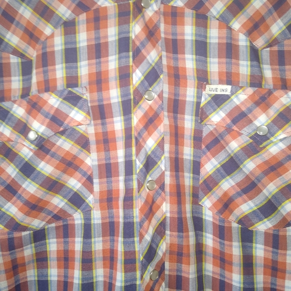 Vintage Plaid Live Ins Cowboy Western Wear S/S Pearl Snap Button Up Shirt 16-34 - Picture 5 of 5